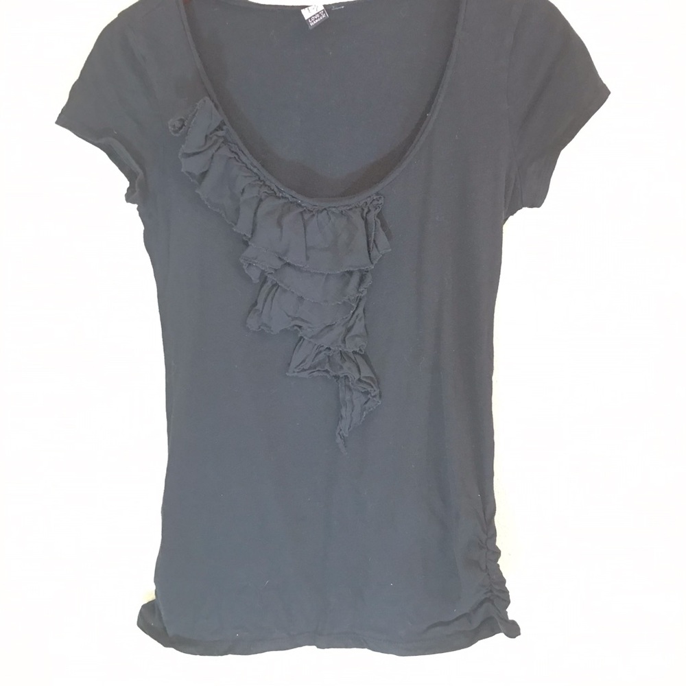 Black love on a hanger artsy ruffle front blouse